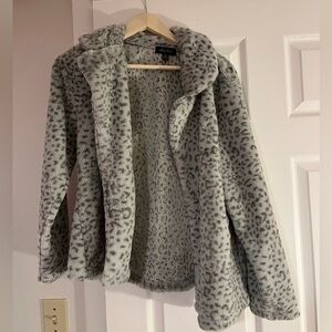 Fluffy light blue leopard print jacket